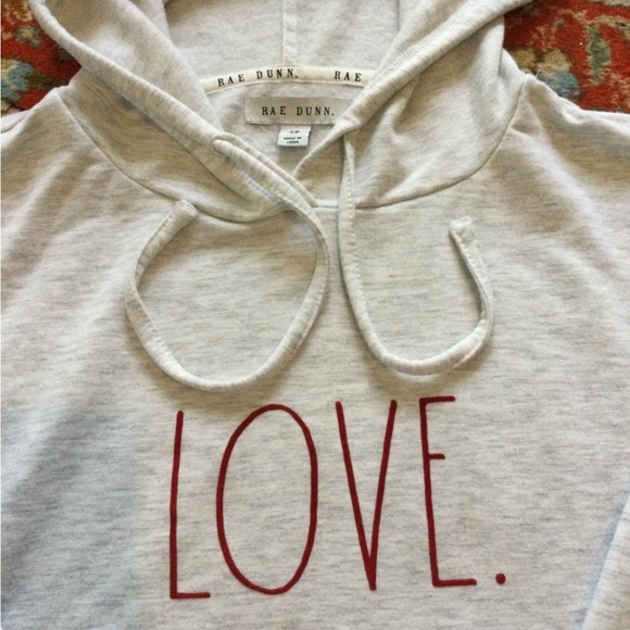 NWOT Rae Dunn Red “LOVE.” Heather-Gray Super Soft Hoodie Small - Picture 2 of 5